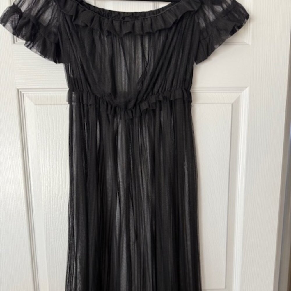 Women's Off Shoulder Ruffle Mesh Maxi Dress Size M Black - Picture 3 of 3